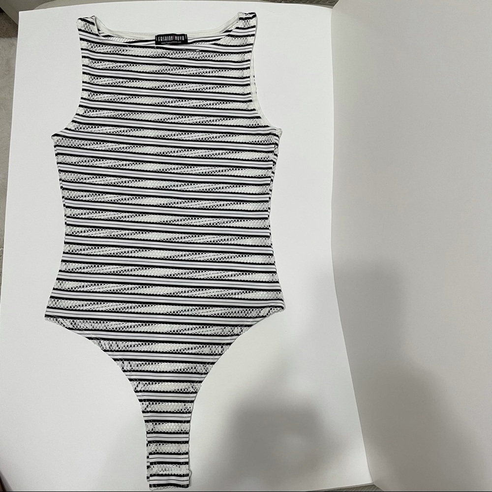 Fashion Nova Mesh Black & White Bodysuit - Picture 11 of 14